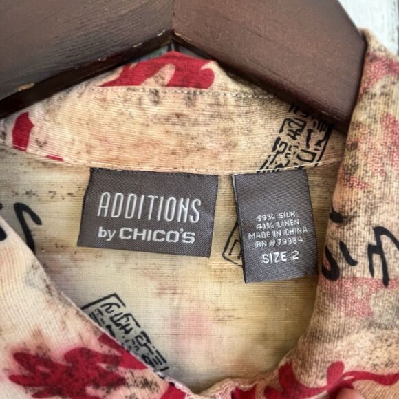 ADDITIONS By Chic's Womens Asian Calligraphy Button Up Top Size L/12 Silk Linen - Picture 9 of 12